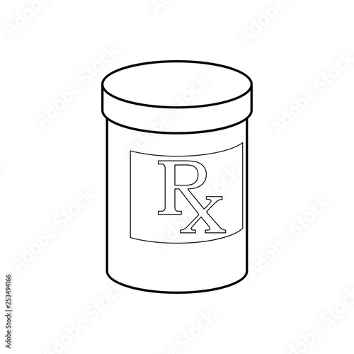 Icono plano lineal bote de medicinas en color negro