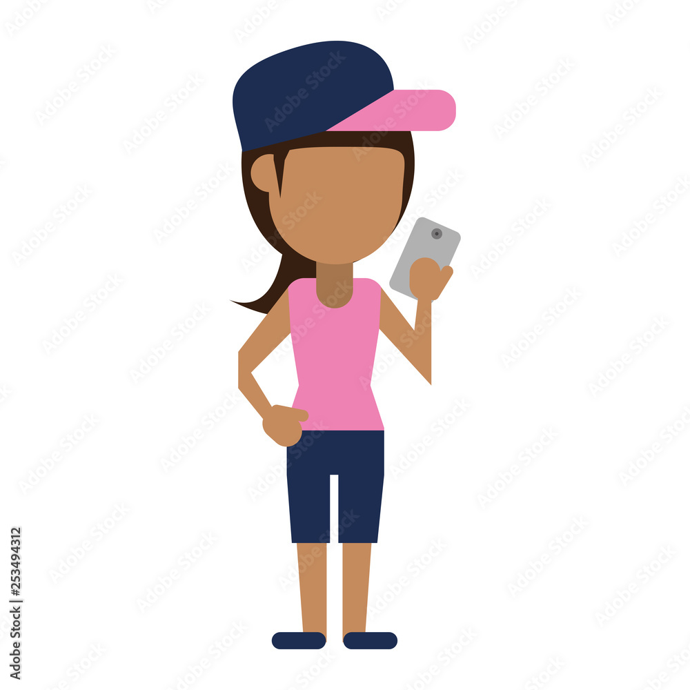 Woman with smartphone avatar cartoon Woman with smartphone avatar cartoon
