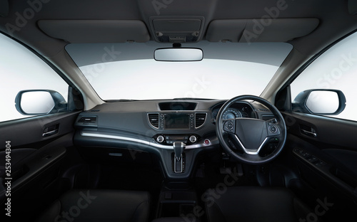 Modern black car dashboard interior , luxurycar interior concept . © jamesteohart