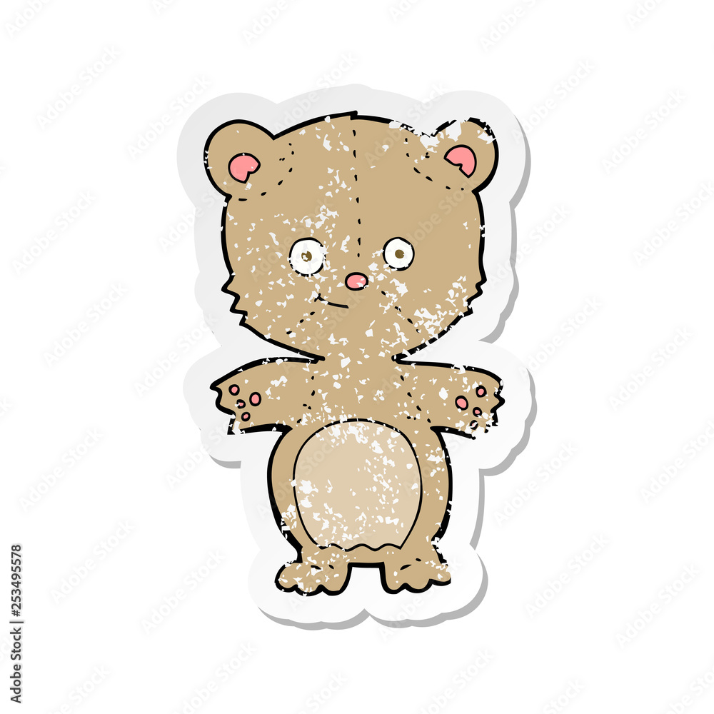 Naklejka premium retro distressed sticker of a cartoon happy teddy bear