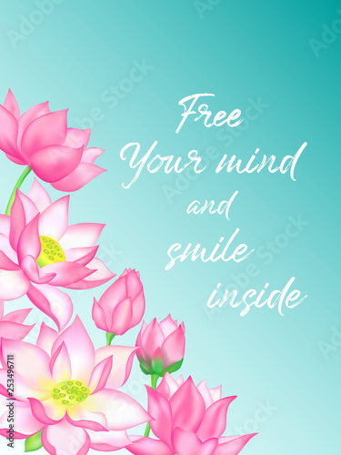 Pink lotus flower bouquets with buds illustration.