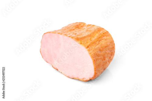 Smoked pork meat isolated on white background.