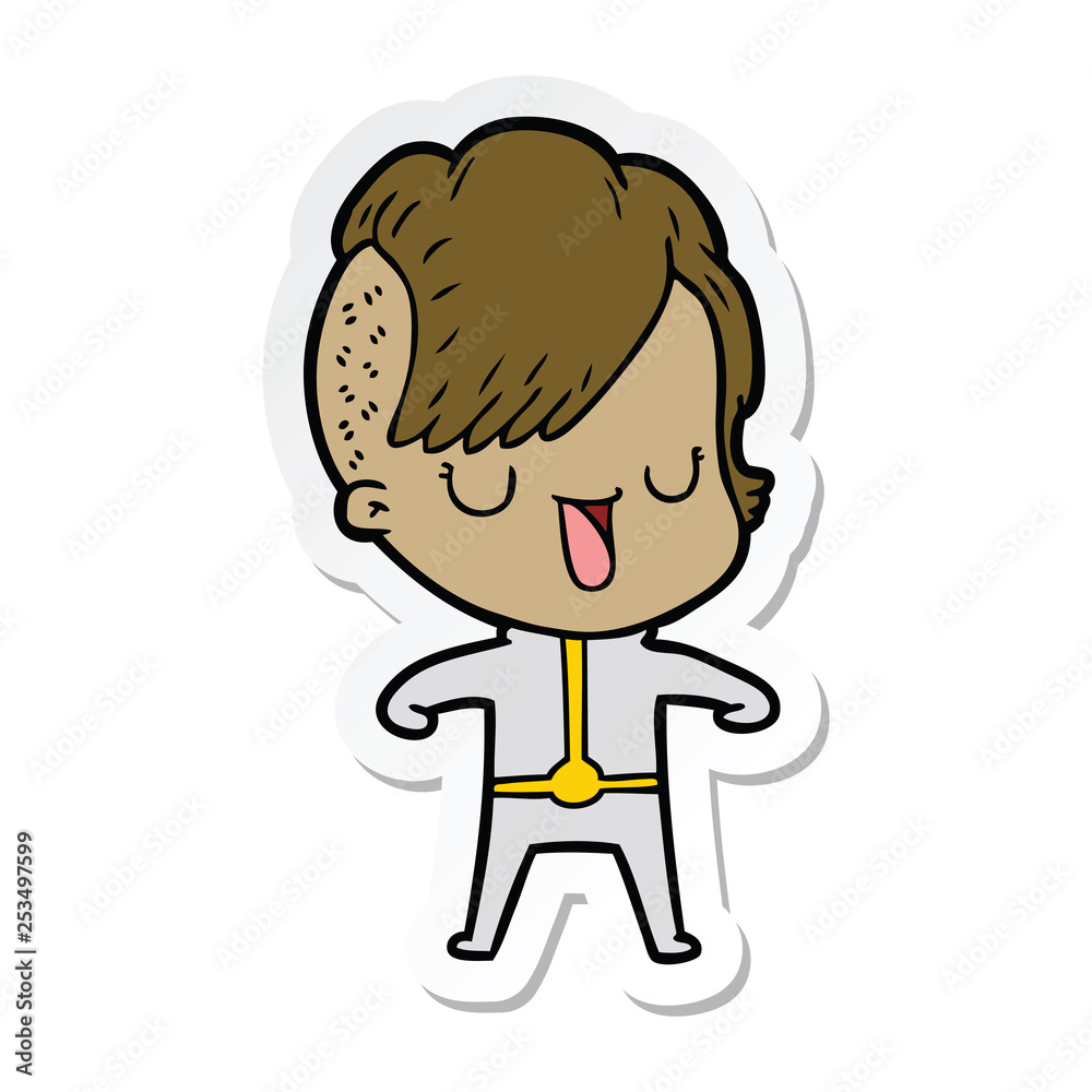sticker of a cute cartoon girl with hipster haircut sticker of a cute cartoon girl with hipster haircut