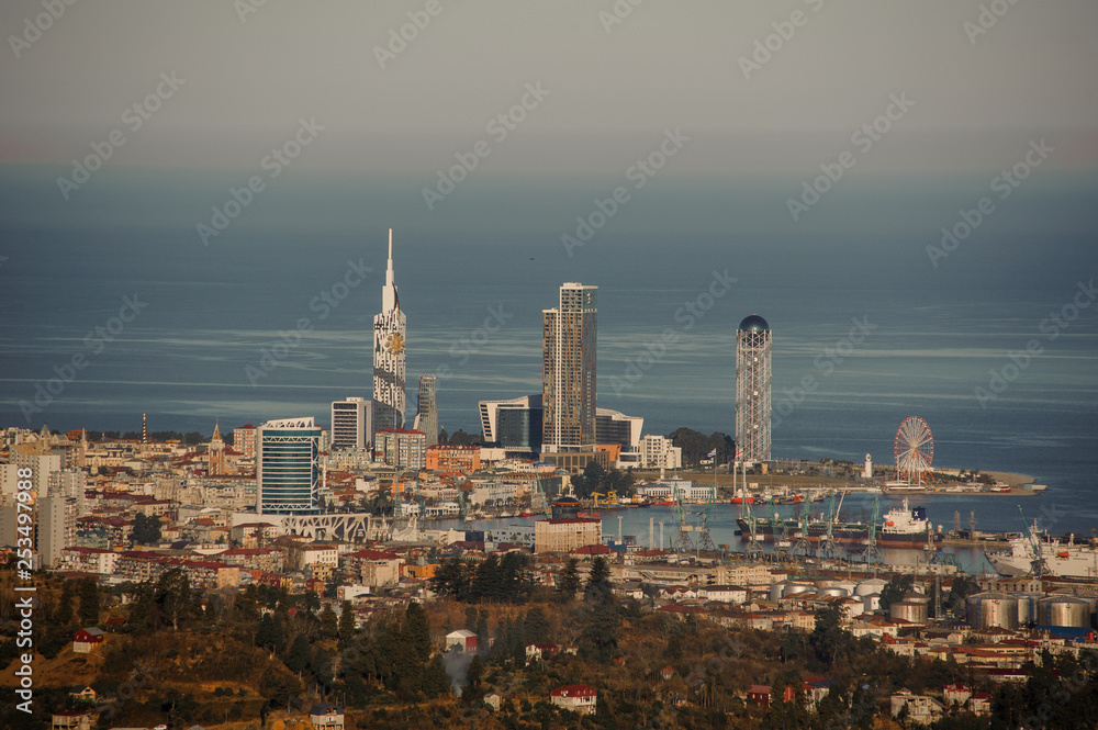 Landcape of the georgeous city Batumi and sea from the hill
