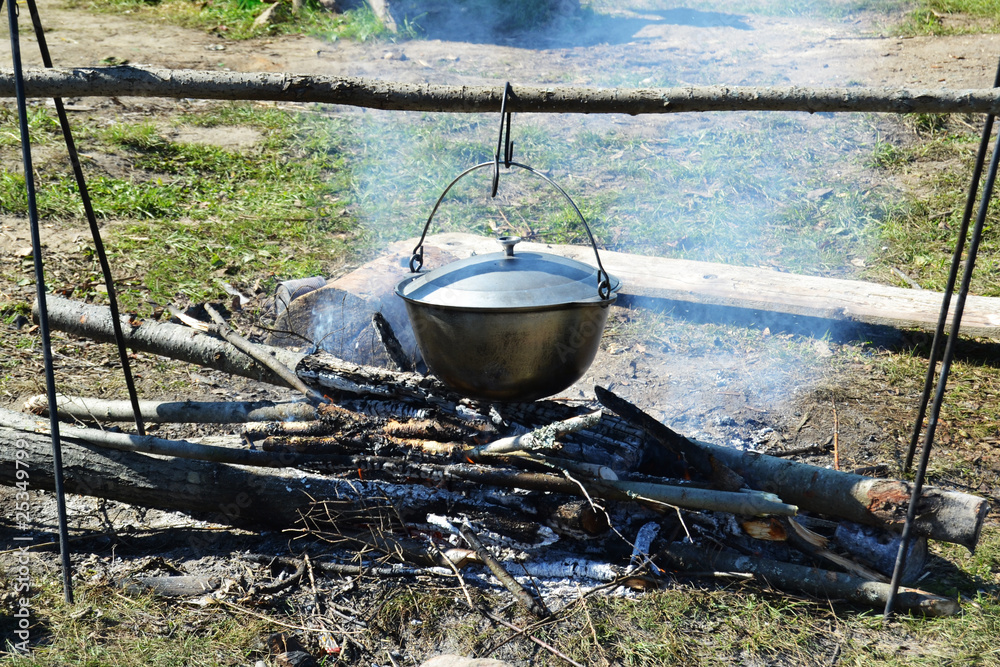 Cooking pot on fire