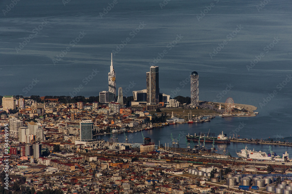 Magnificent city Batumi on the sea shore view from the hill
