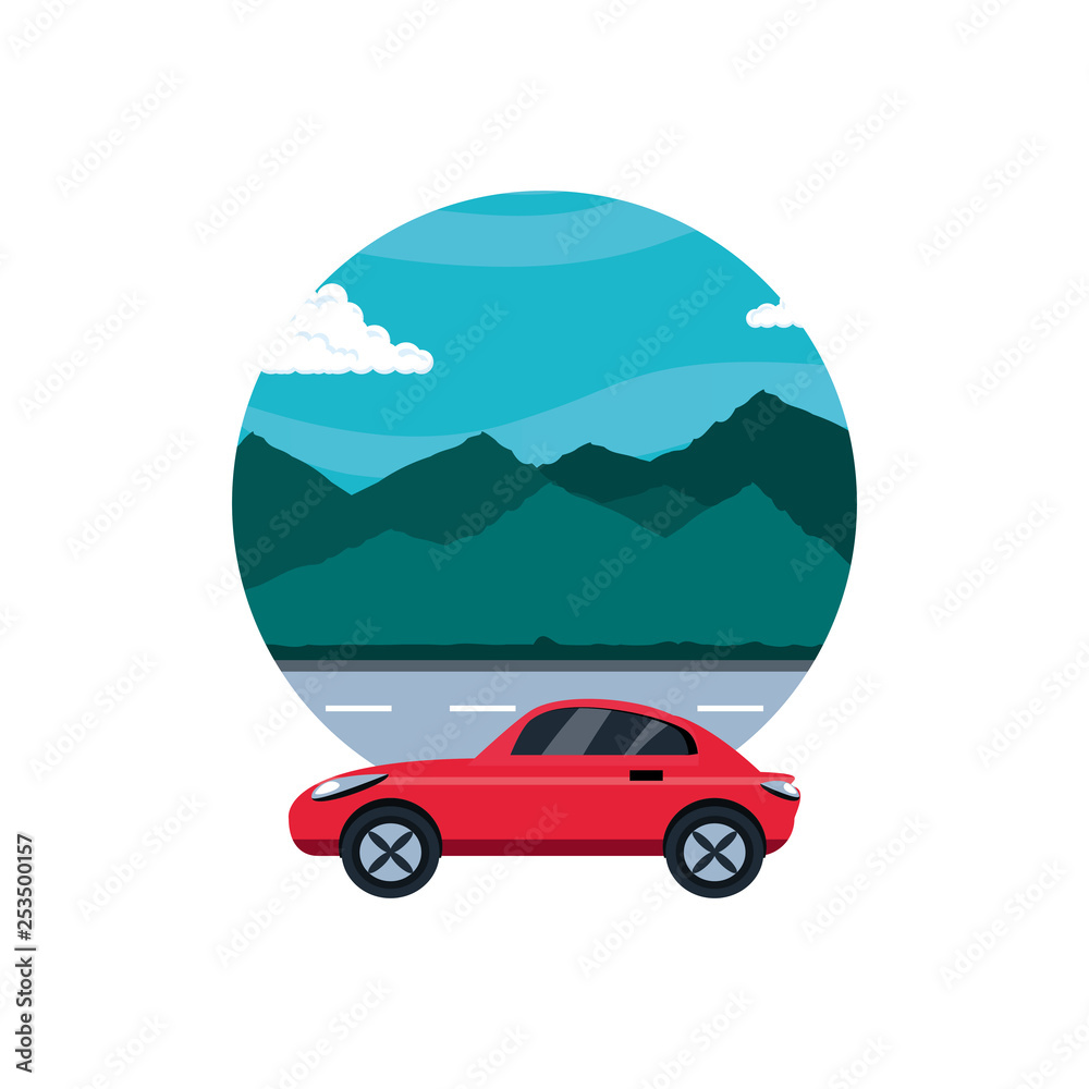car sedan in road with landscape car sedan in road with landscape