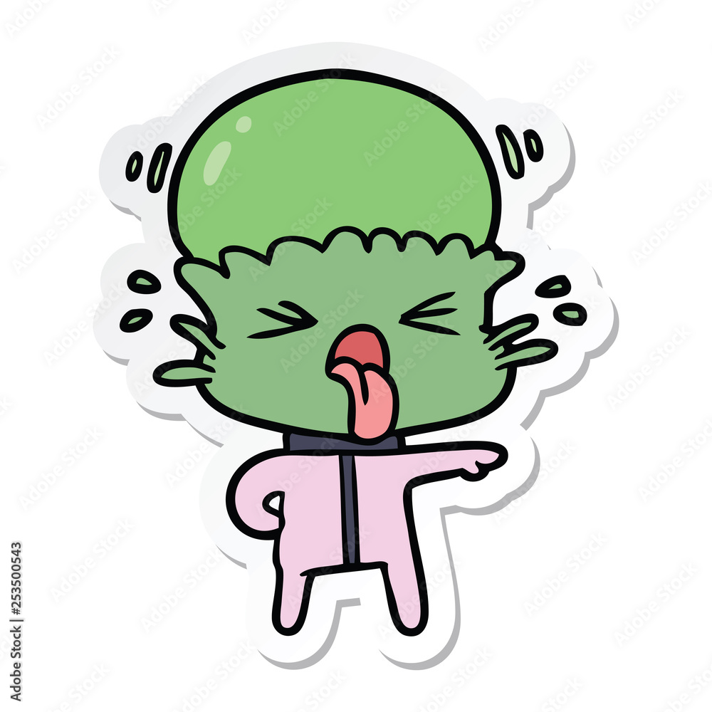 sticker of a weird cartoon alien pointing sticker of a weird cartoon alien pointing
