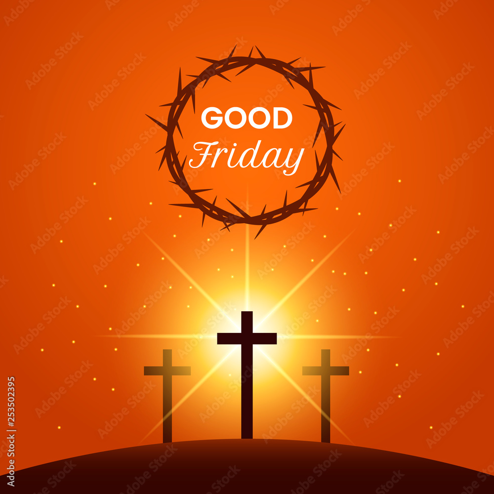 Cross of Jesus Christ on Mount Calvary. Modern illustration of a banner