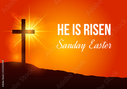 Cross of Jesus Christ on Mount Calvary. Modern illustration of a banner of suffering and resurrection of Jesus. Easter concept.
