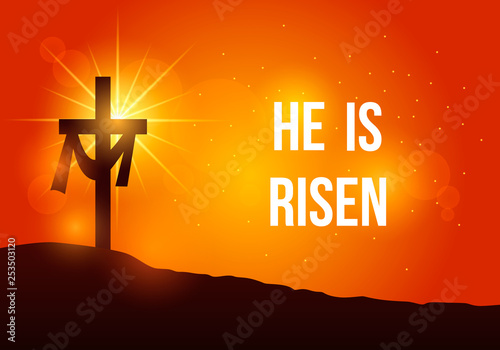 Cross of Jesus Christ on Mount Calvary. Modern illustration of a banner of suffering and resurrection of Jesus. Easter concept.