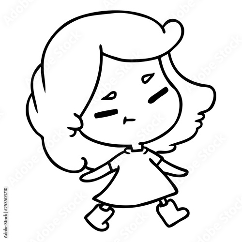 line drawing of a cute kawaii girl