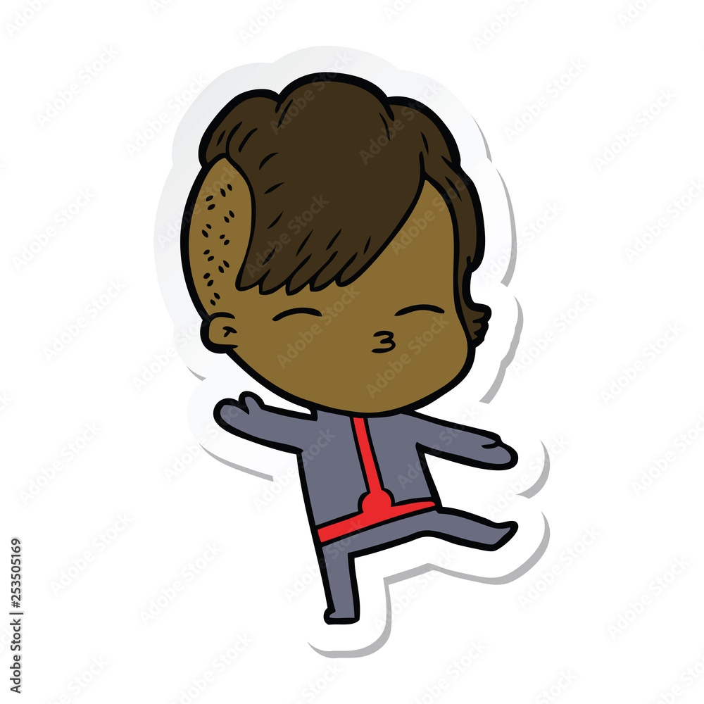 sticker of a cartoon girl wearing futuristic clothes