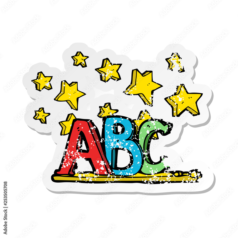 retro distressed sticker of a ABC cartoon