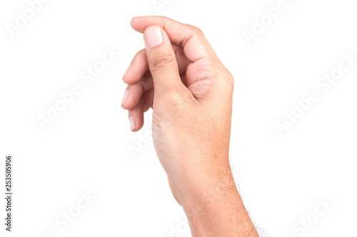 Male Caucasian hand gestures isolated over the white background. HAND Holding CARD.