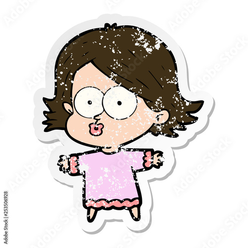 distressed sticker of a cartoon girl pouting