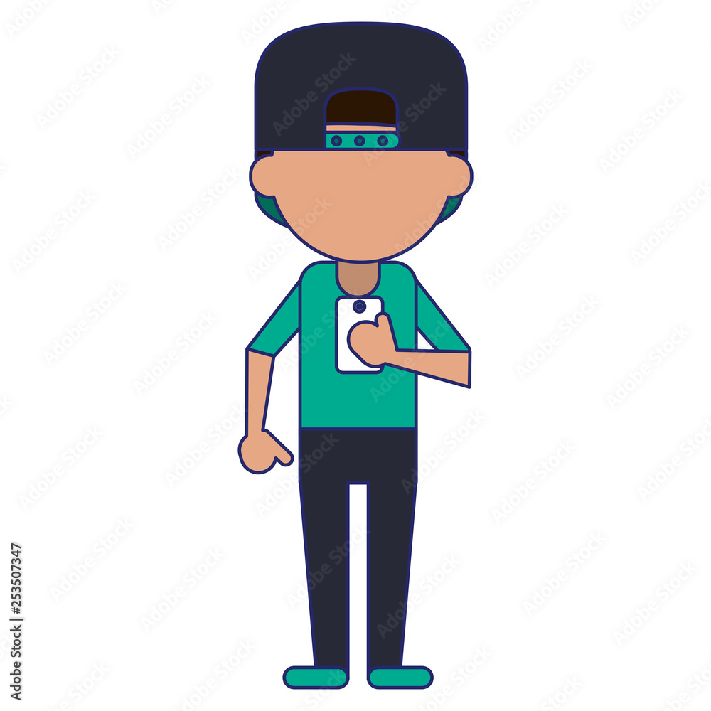 man using smartphone avatar cartoon