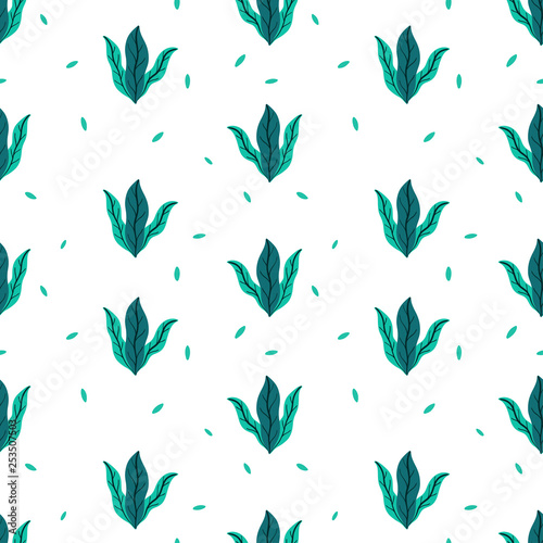 Leaves flat set. Seamless pattern Tropical plants isolated on white background. Nature simple green floral. Minimal style fantasy.