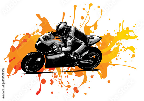 racing motorcycles with racing motorcyclist illustration