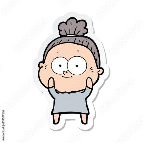 sticker of a cartoon happy old woman