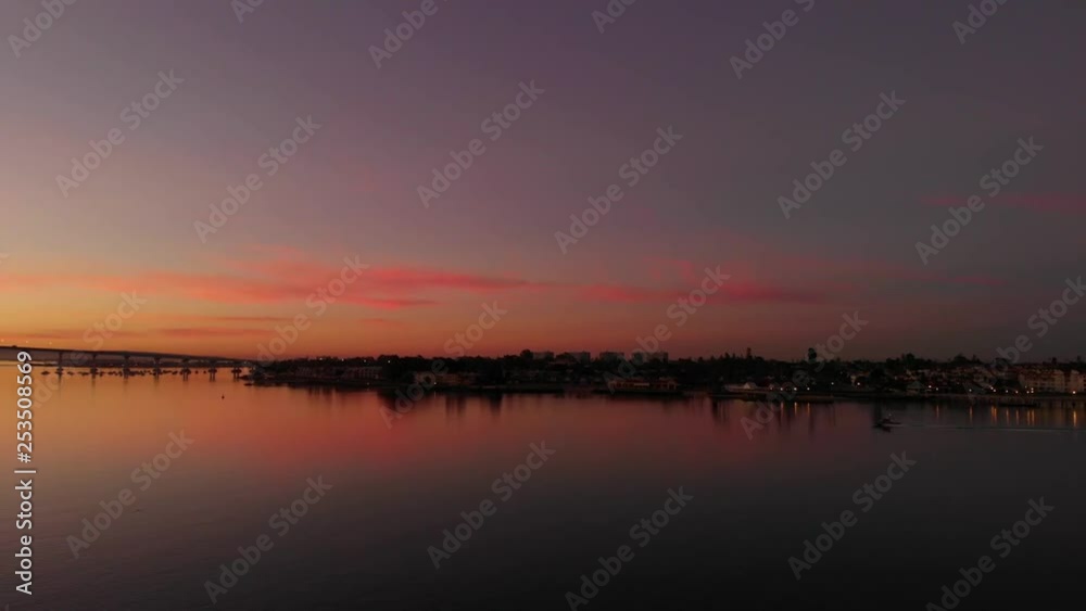 San Diego Coronado Bridge Skyline Overlook from the Embarcadero at Sunrise Boat Aerial San Diego Coronado Bridge Skyline Overlook from the Embarcadero at Sunrise Boat Aerial