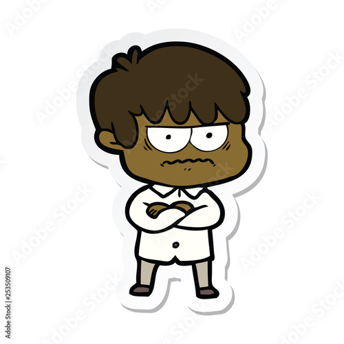 sticker of a annoyed cartoon boy