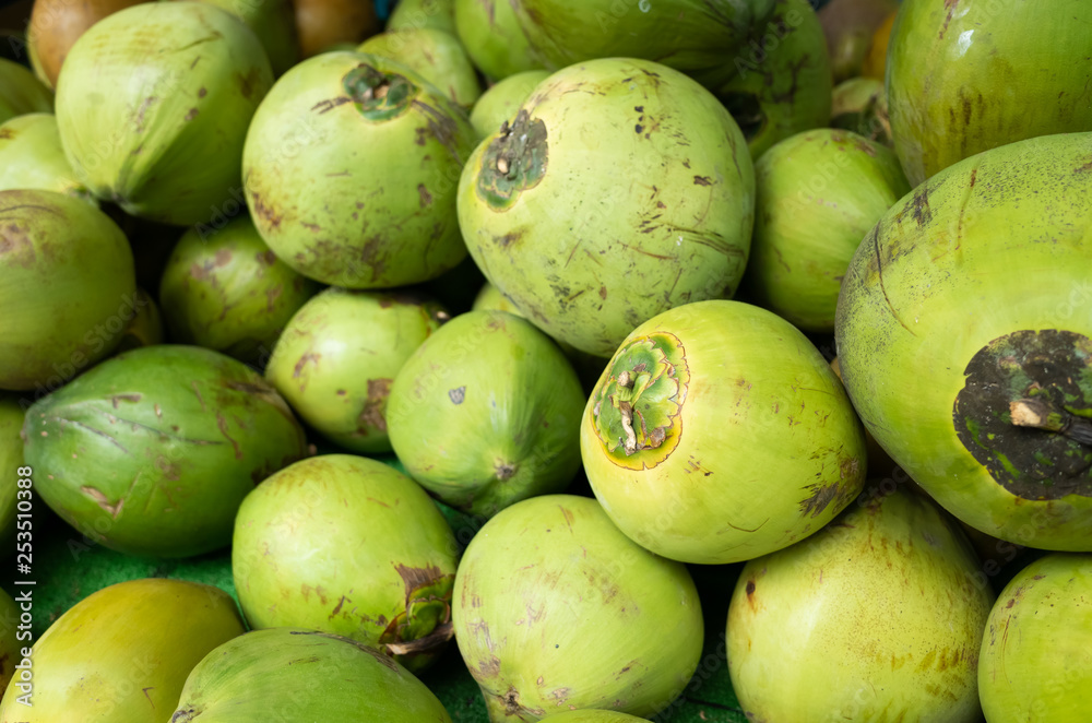 coconut fruit stacked on the marketplace coconut fruit stacked on the marketplace