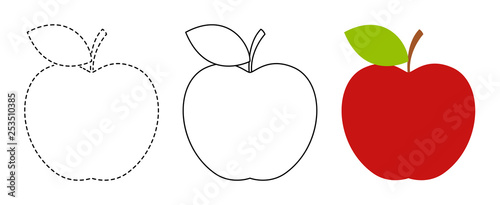 Apple to be colored and trace line educational game for kids