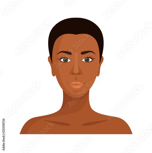 African woman. Vector face of a black girl isolated on white background. Dark-skinned beauty.