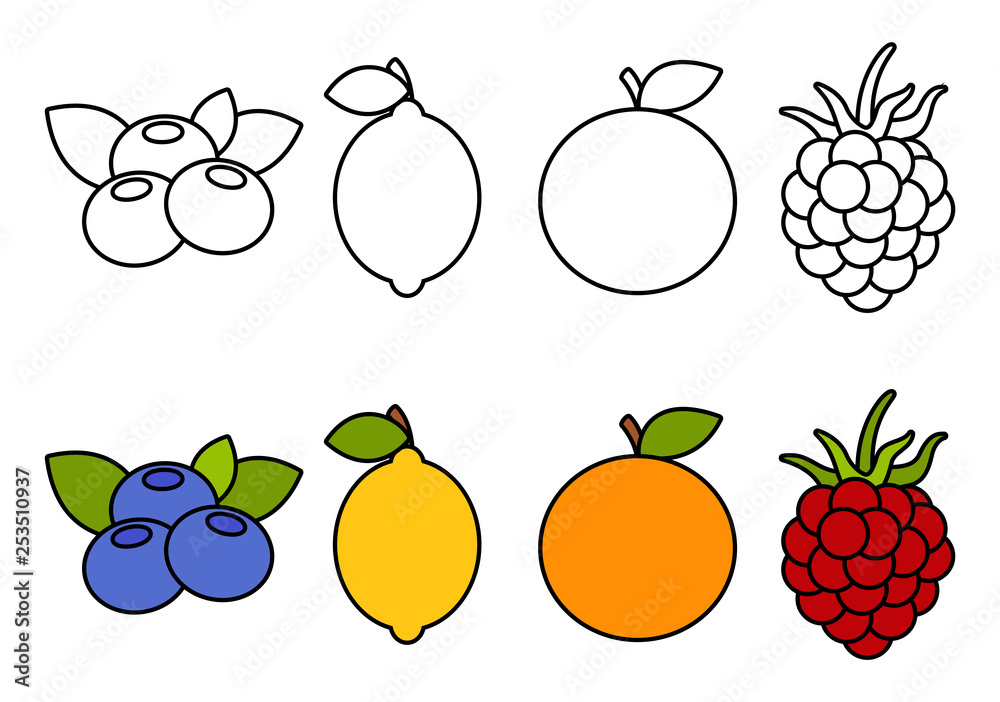 Coloring book with fruits, coloring for kids Stock Vector | Adobe Stock