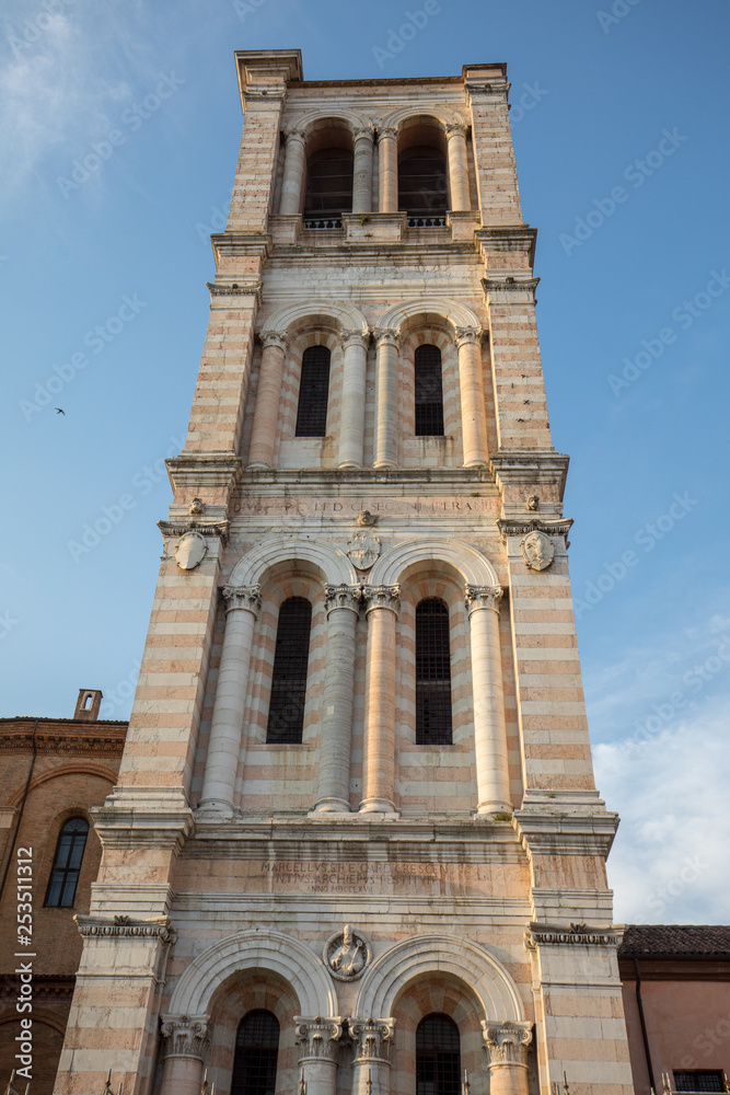 Bell tower of San Giorgio's cathedral, Ferrara, Italy