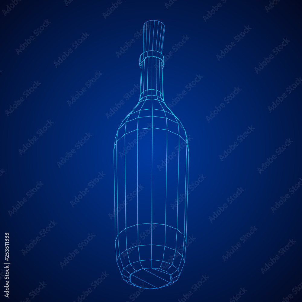 Wine bottle. Model wireframe low poly mesh vector illustration Wine bottle. Model wireframe low poly mesh vector illustration