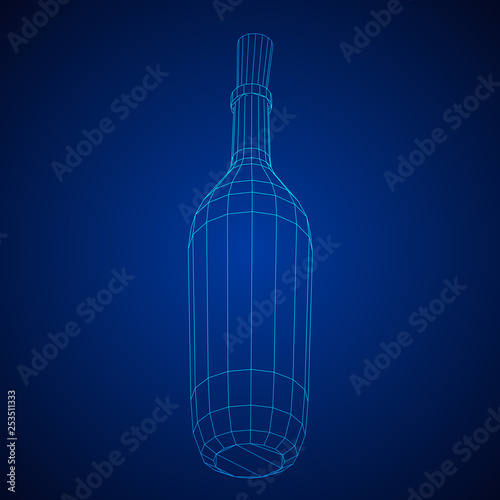 Wine bottle. Model wireframe low poly mesh vector illustration