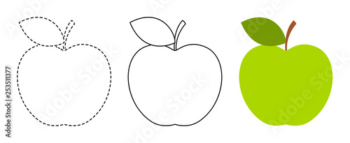 Apple to be colored and trace line educational game for kids