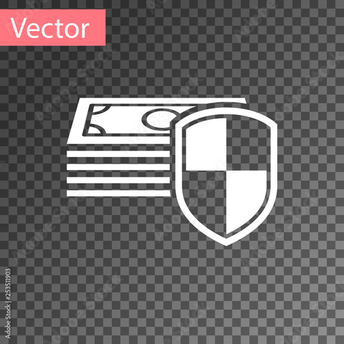White Money protection icon on transparent background. Financial security, bank account protection, fraud prevention, secure money transaction, secure payment. Vector Illustration