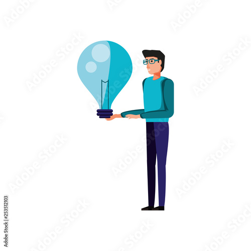 light bulb with young man