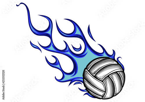 volleyball ball with flames and blue fire
