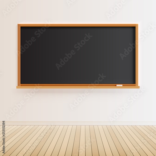 High detailed black chalkboard with wooden floor, vector illustration