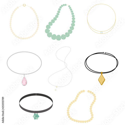 Illustration set of various types of necklaces.