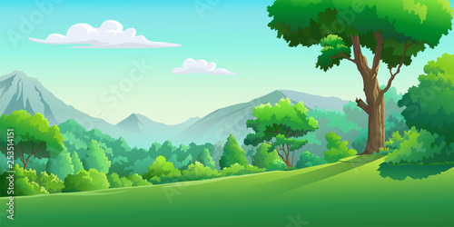 Illustration of an outdoor to have hill trees