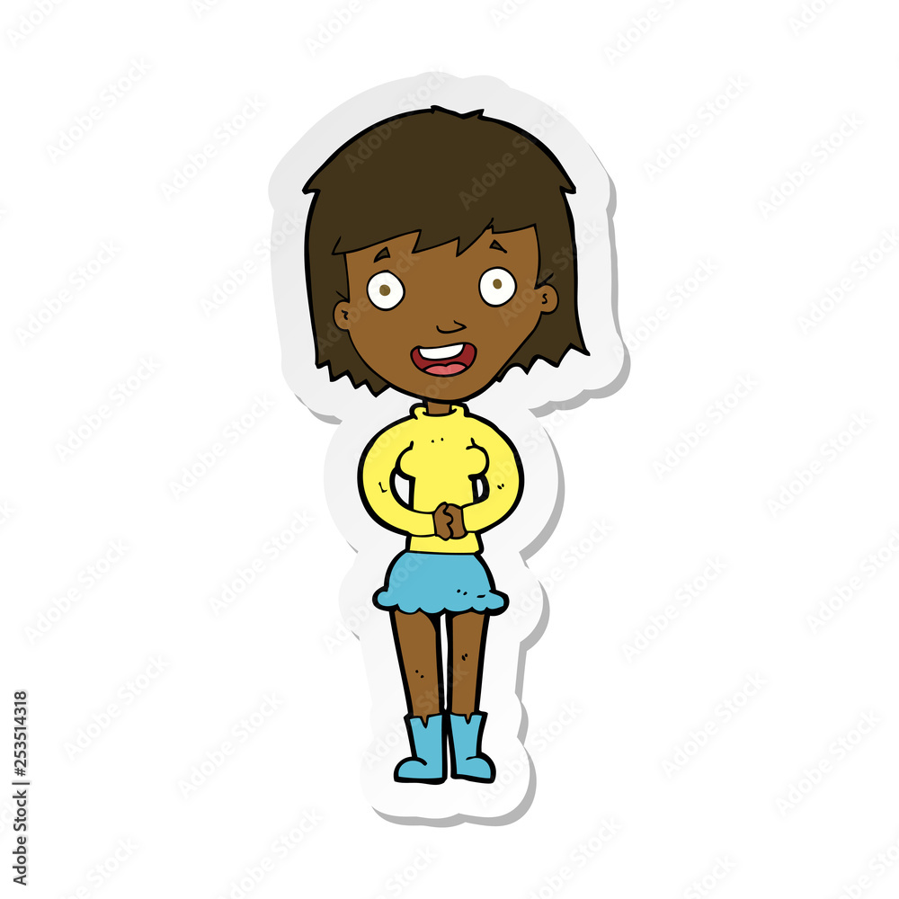 sticker of a cartoon excited woman