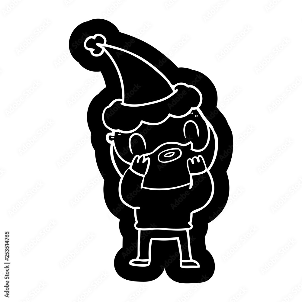Fototapeta premium cartoon icon of a bearded man wearing santa hat