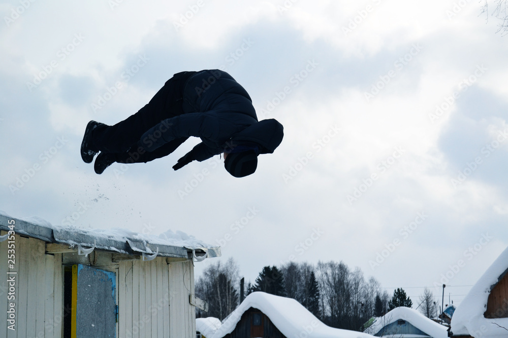 Winter jump in a snowdrift