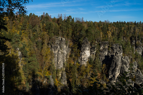 Autumn in Saxon Switzerland  Elbe Sandstone Mountains . Germany.