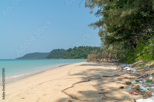 Plastic on a beautiful beach on Koh Rong Sanloem in Cambodia