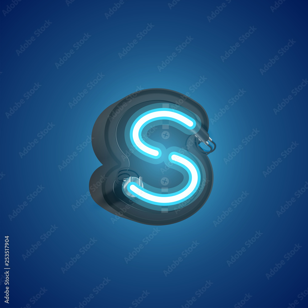 Naklejka premium Realistic neon character from a set with console, vector illustration