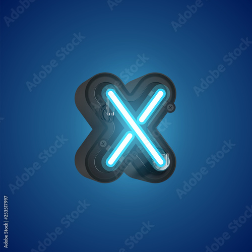 Realistic neon character from a set with console, vector illustration