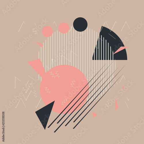 modern abstract background. composition of triangles, lines, circles. geometric elements in the air. vector illustration