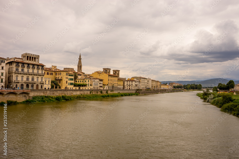 View of cityscape and townscape of Florence over Arno river, Italy