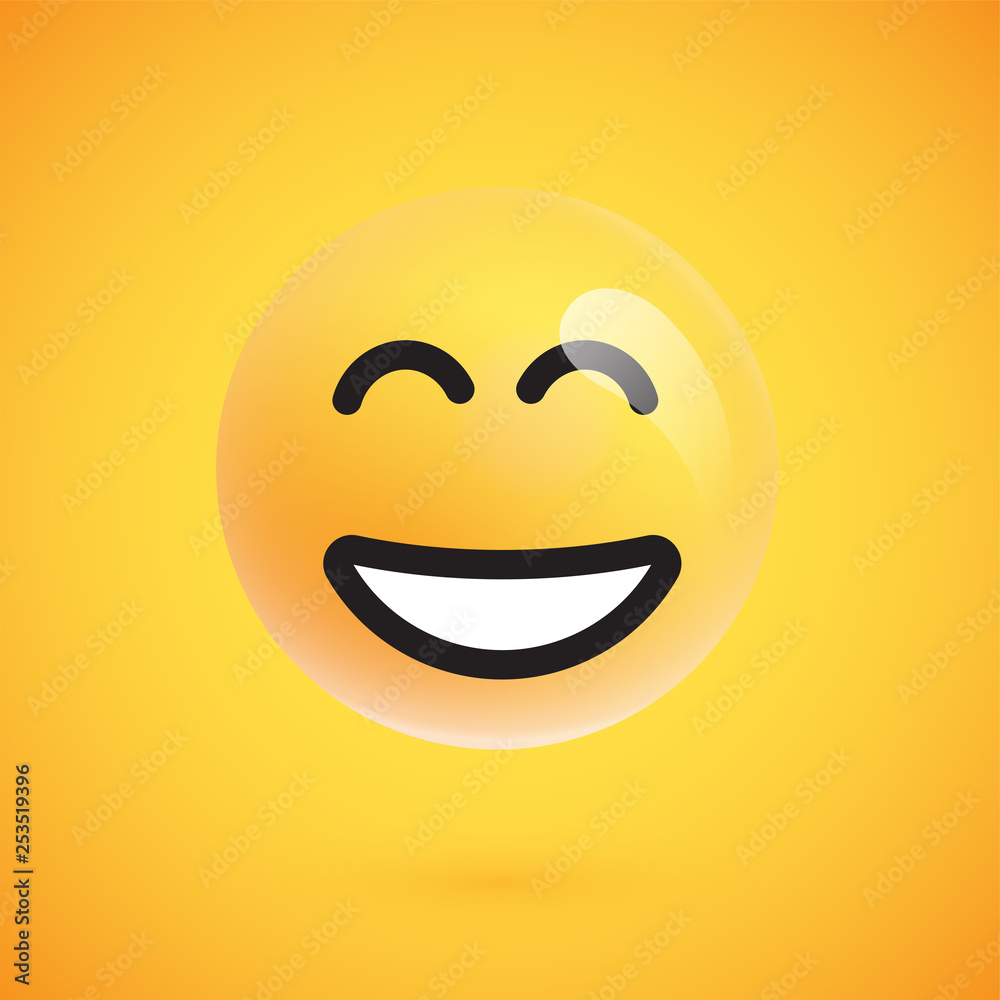 Realistic yellow emoticon in front of a yellow background, vector illustration Realistic yellow emoticon in front of a yellow background, vector illustration